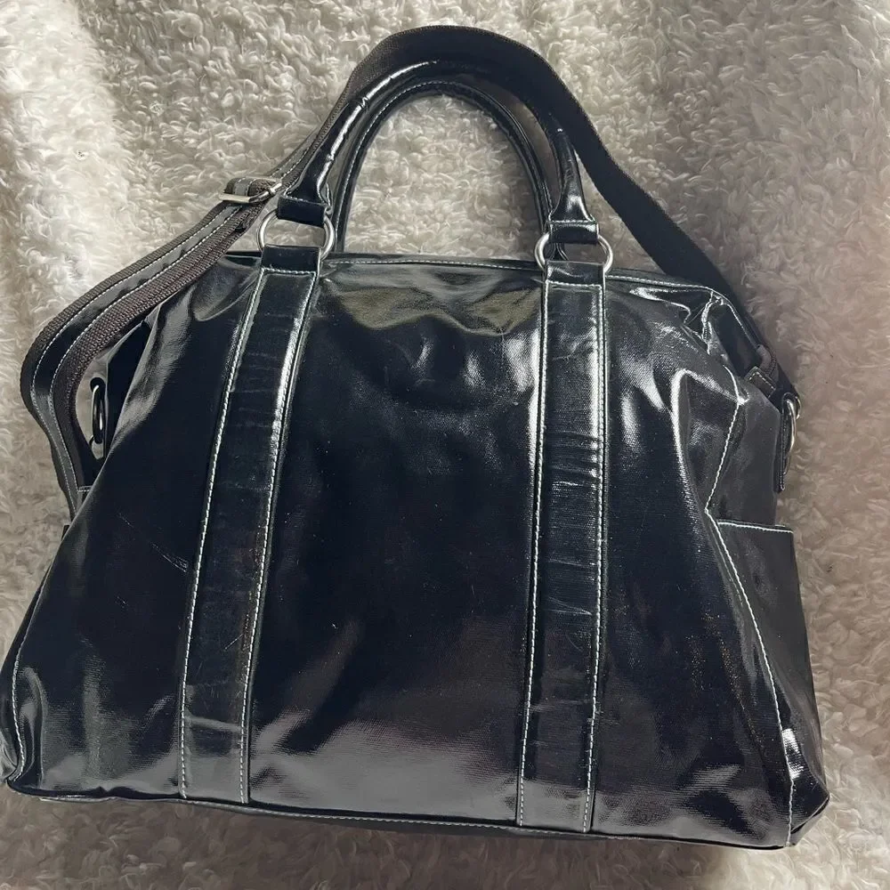 Urban Junket Black patent coated Canvas extra large JB laptop tote/shoul…